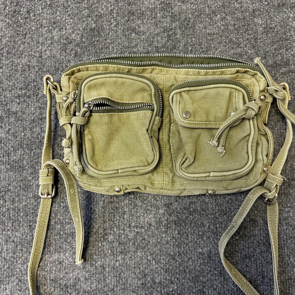 American Eagle Bag Womens OS Green Canvas Utility Multi Pocket Y2K Crossbody